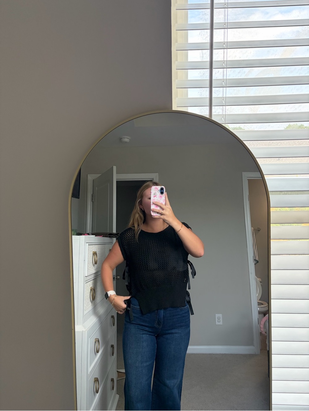 Versona Black Open-Knit Side-Tie Crop Top